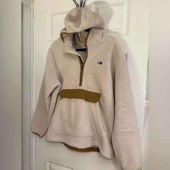 The North Face Sherpa Fleece Pullover Hoodie Mens L Beige Brown Half Zip - Picture 2 of 11